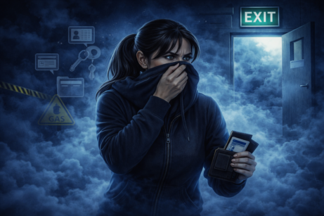 žena si při úniku plynu zakrývá dýchací cesty mikinou, krizová situace a&nbsp;pracovní paměť ve stresu